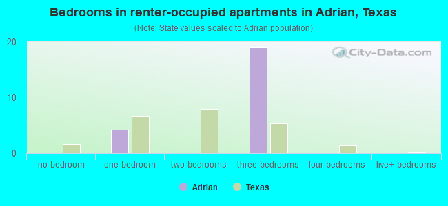 Bedrooms in renter-occupied apartments in Adrian, Texas