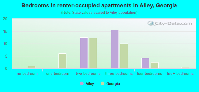 Bedrooms in renter-occupied apartments in Ailey, Georgia