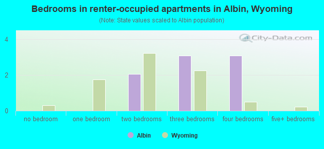Bedrooms in renter-occupied apartments in Albin, Wyoming