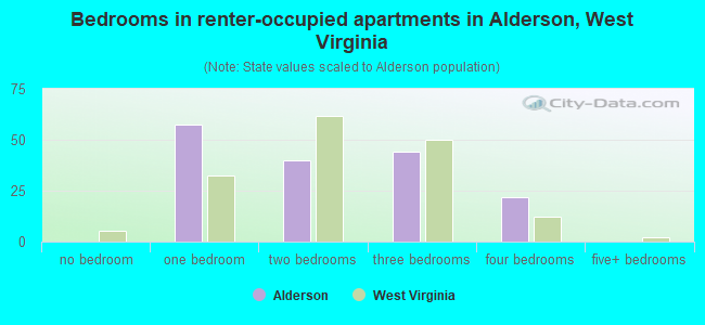 Bedrooms in renter-occupied apartments in Alderson, West Virginia