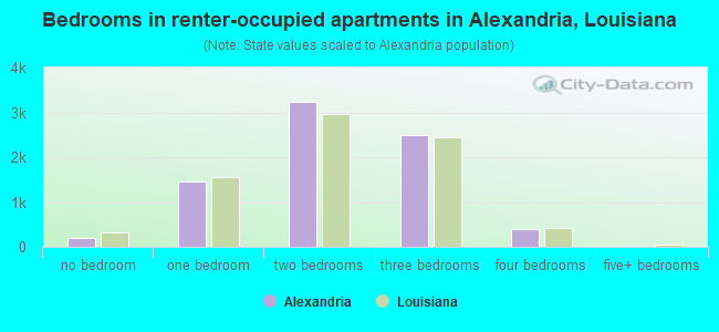 Bedrooms in renter-occupied apartments in Alexandria, Louisiana