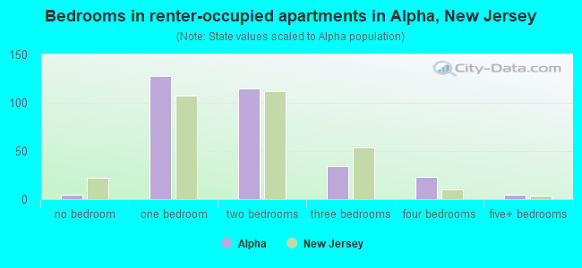 Bedrooms in renter-occupied apartments in Alpha, New Jersey