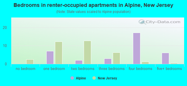 Bedrooms in renter-occupied apartments in Alpine, New Jersey