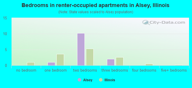 Bedrooms in renter-occupied apartments in Alsey, Illinois
