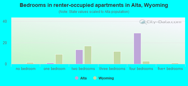 Bedrooms in renter-occupied apartments in Alta, Wyoming