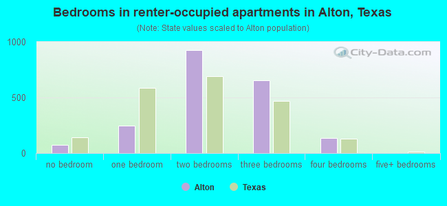 Bedrooms in renter-occupied apartments in Alton, Texas