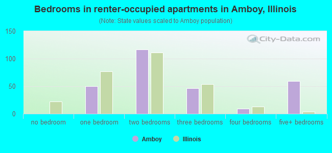 Bedrooms in renter-occupied apartments in Amboy, Illinois