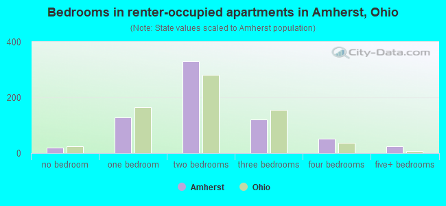Bedrooms in renter-occupied apartments in Amherst, Ohio