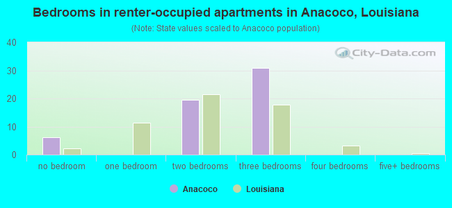 Bedrooms in renter-occupied apartments in Anacoco, Louisiana