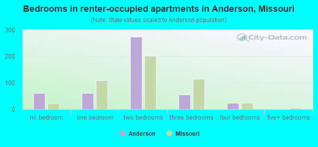 Bedrooms in renter-occupied apartments in Anderson, Missouri