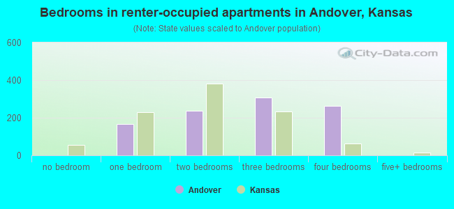Bedrooms in renter-occupied apartments in Andover, Kansas