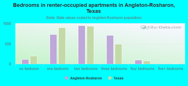 Bedrooms in renter-occupied apartments in Angleton-Rosharon, Texas