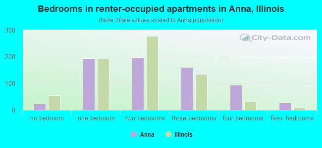 Bedrooms in renter-occupied apartments in Anna, Illinois