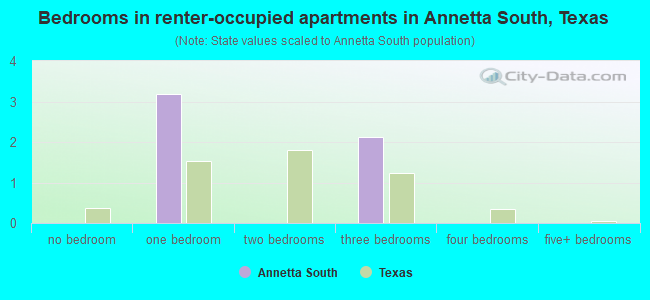 Bedrooms in renter-occupied apartments in Annetta South, Texas