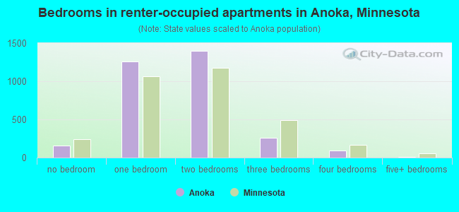 Bedrooms in renter-occupied apartments in Anoka, Minnesota