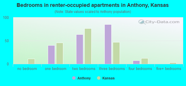 Bedrooms in renter-occupied apartments in Anthony, Kansas
