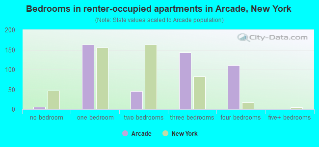 Bedrooms in renter-occupied apartments in Arcade, New York