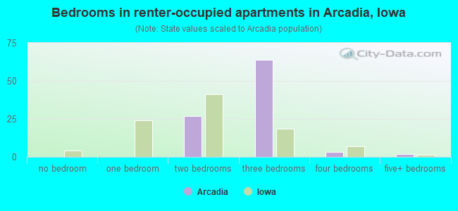 Bedrooms in renter-occupied apartments in Arcadia, Iowa