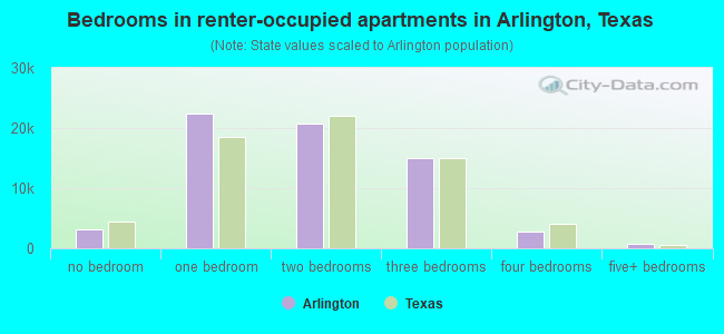 Bedrooms in renter-occupied apartments in Arlington, Texas