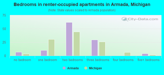 Bedrooms in renter-occupied apartments in Armada, Michigan