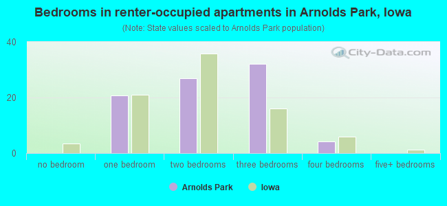 Bedrooms in renter-occupied apartments in Arnolds Park, Iowa