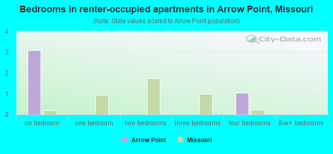 Bedrooms in renter-occupied apartments in Arrow Point, Missouri