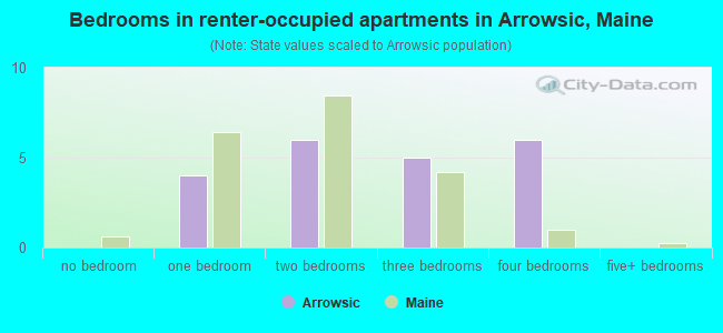 Bedrooms in renter-occupied apartments in Arrowsic, Maine