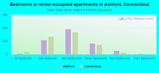 Bedrooms in renter-occupied apartments in Ashford, Connecticut