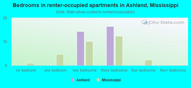 Bedrooms in renter-occupied apartments in Ashland, Mississippi