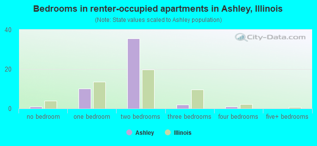 Bedrooms in renter-occupied apartments in Ashley, Illinois