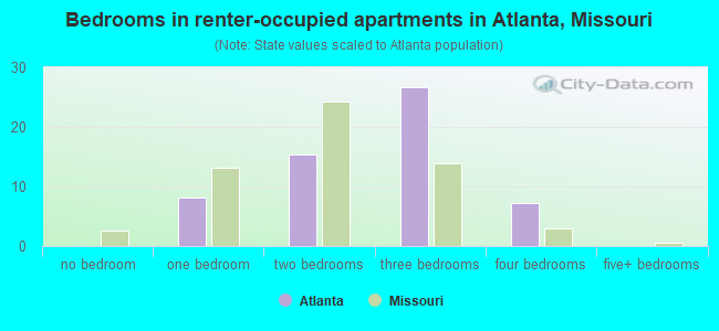 Bedrooms in renter-occupied apartments in Atlanta, Missouri