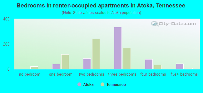 Bedrooms in renter-occupied apartments in Atoka, Tennessee