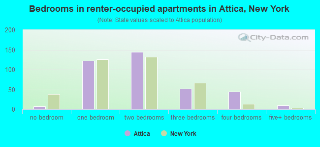 Bedrooms in renter-occupied apartments in Attica, New York
