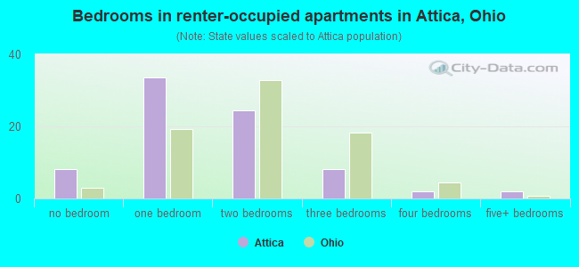 Bedrooms in renter-occupied apartments in Attica, Ohio