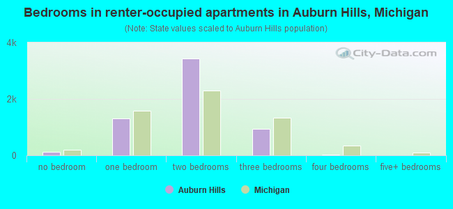 Bedrooms in renter-occupied apartments in Auburn Hills, Michigan
