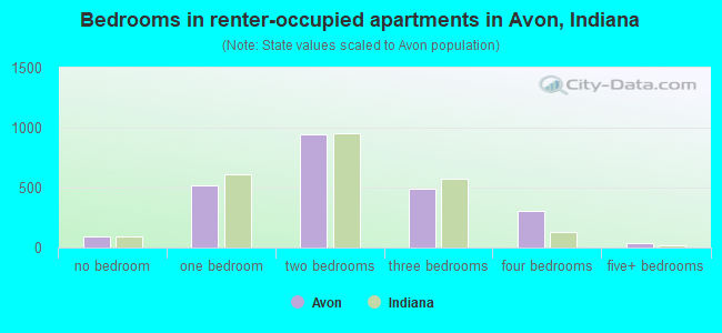 Bedrooms in renter-occupied apartments in Avon, Indiana