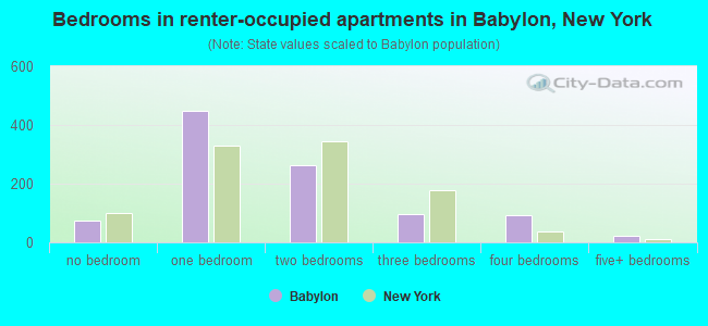 Bedrooms in renter-occupied apartments in Babylon, New York