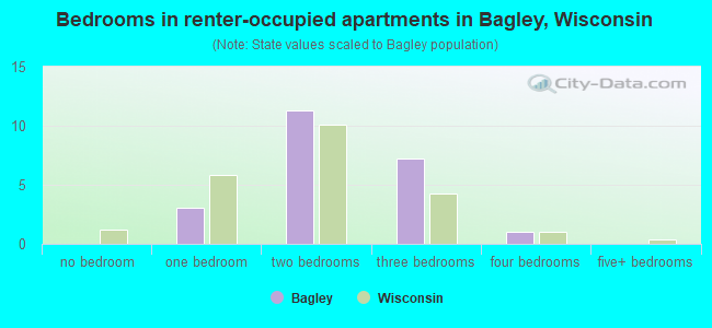 Bedrooms in renter-occupied apartments in Bagley, Wisconsin