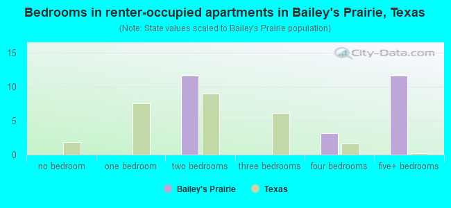 Bedrooms in renter-occupied apartments in Bailey's Prairie, Texas