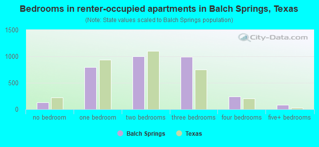 Bedrooms in renter-occupied apartments in Balch Springs, Texas
