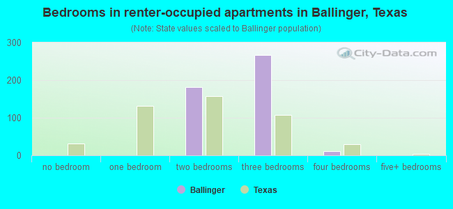 Bedrooms in renter-occupied apartments in Ballinger, Texas