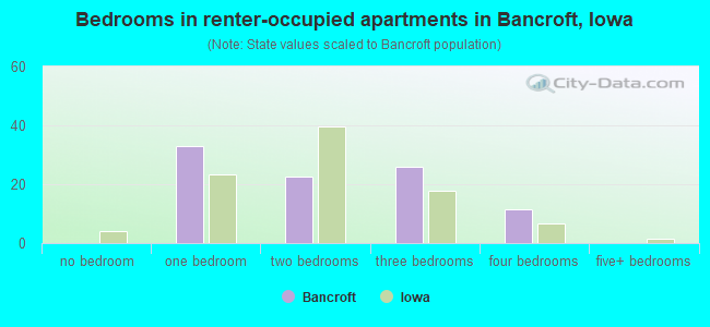 Bedrooms in renter-occupied apartments in Bancroft, Iowa