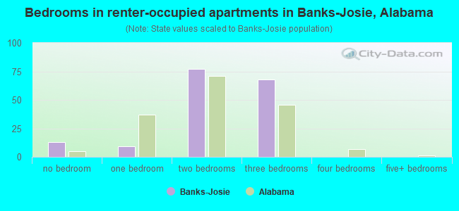 Bedrooms in renter-occupied apartments in Banks-Josie, Alabama