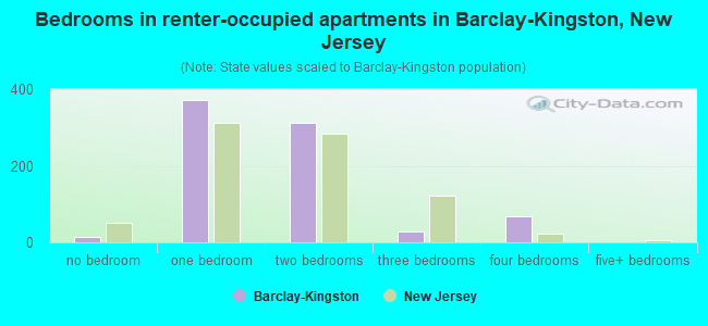 Bedrooms in renter-occupied apartments in Barclay-Kingston, New Jersey