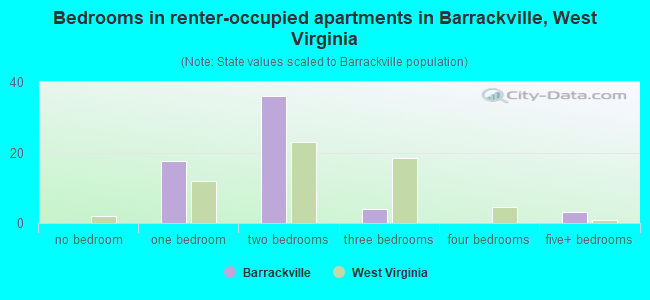 Bedrooms in renter-occupied apartments in Barrackville, West Virginia