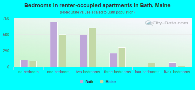 Bedrooms in renter-occupied apartments in Bath, Maine