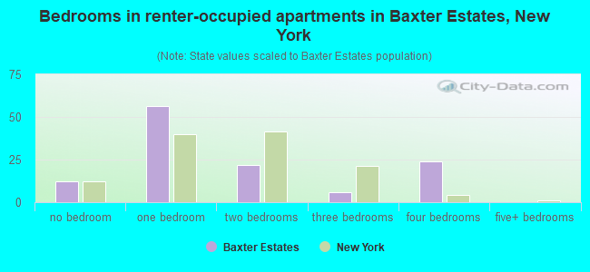 Bedrooms in renter-occupied apartments in Baxter Estates, New York