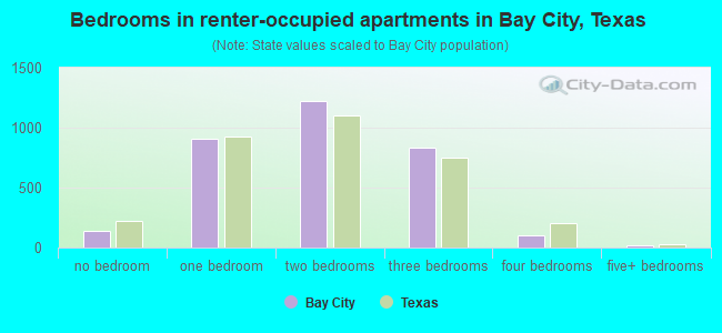 Bedrooms in renter-occupied apartments in Bay City, Texas