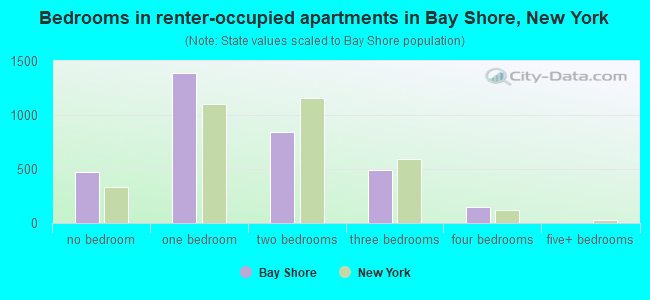 Bedrooms in renter-occupied apartments in Bay Shore, New York