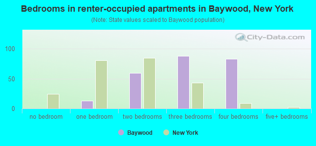 Bedrooms in renter-occupied apartments in Baywood, New York